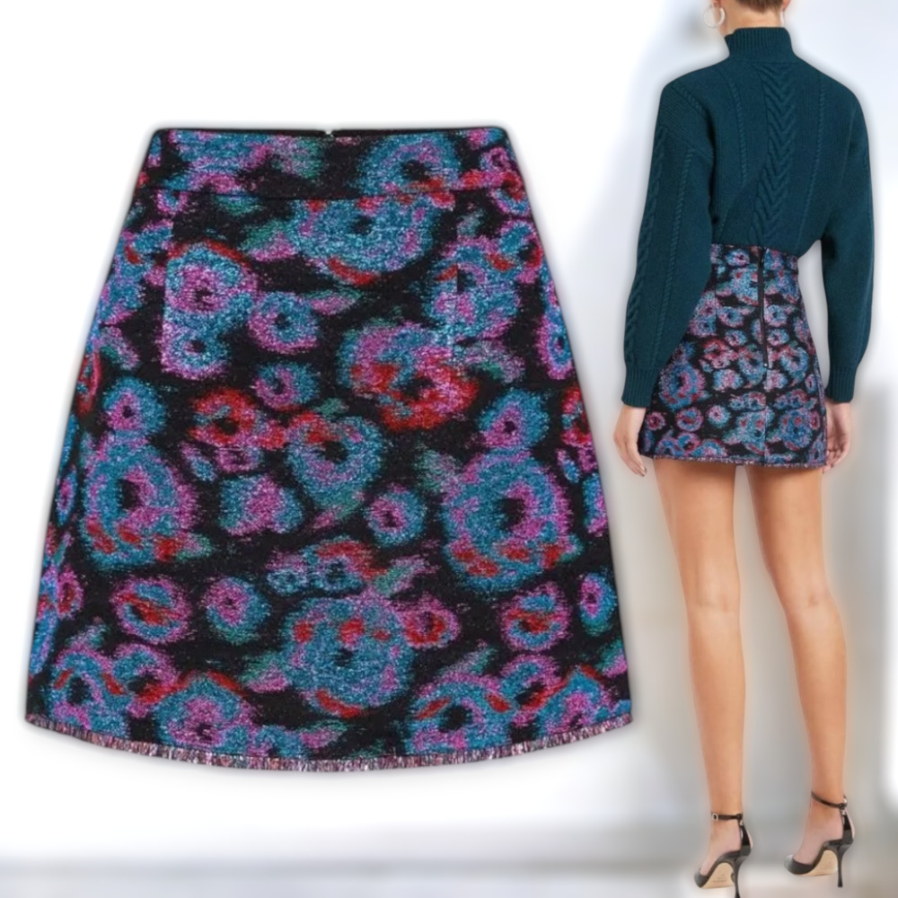 Rebecca Vallance Leila Metallic Floral Jacquard Mini Skirt Size 0 fits Small NWT - Picture 2 of 6